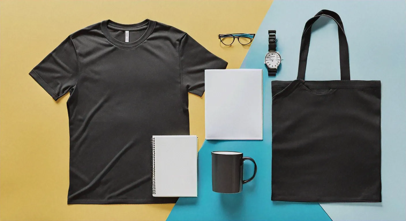 A vibrant landscape image showing branded merchandise items (e.g. a branded T-shirt